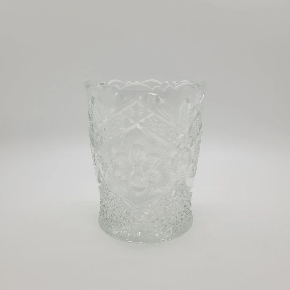 Indiana Glass Rayed Flower Open Spooner Clear EAPG Scalloped Rim Vintage Vase 4